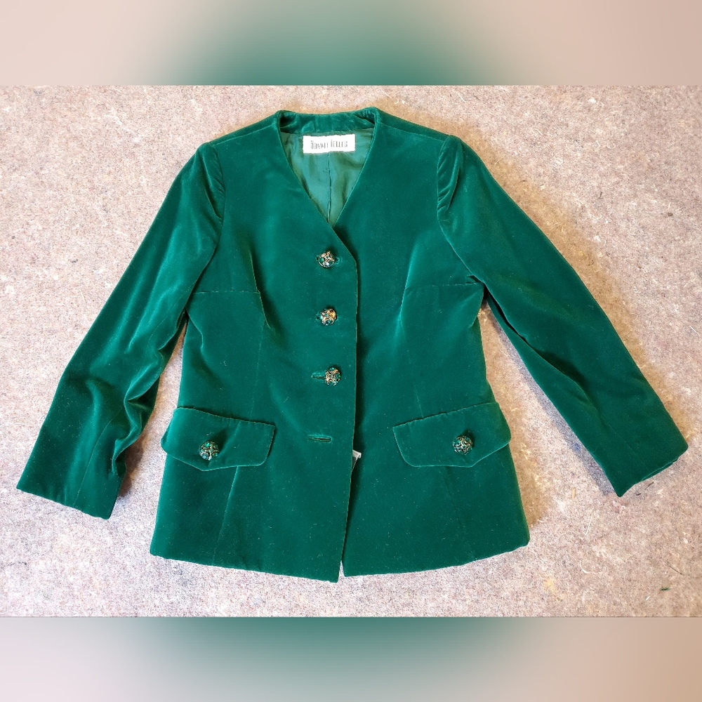 Vintage Mollie Parnis New York Emerald Green Velvet Formal Blazer Bonwit Teller